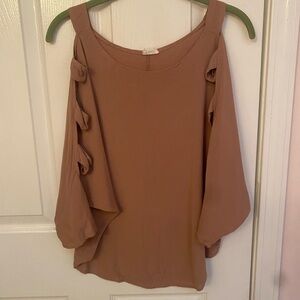 Tobi Tan Cold Shoulder Blouse